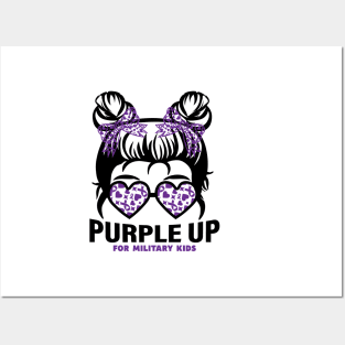 Purple up for military kids Messy bun Military child Month Posters and Art